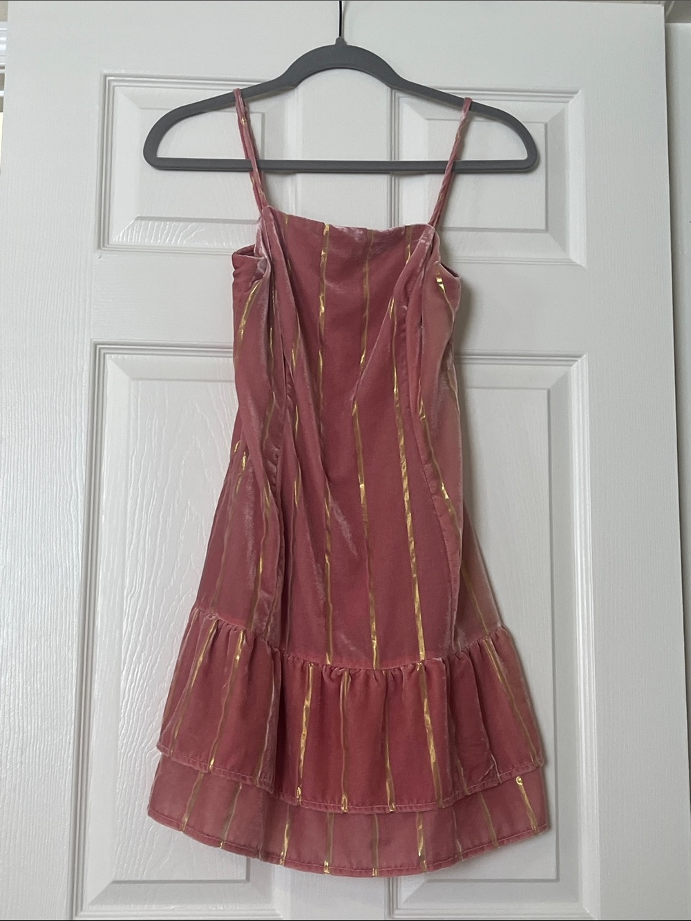 Lost + Wander Pink Velvet Slip with Gold Metallic Stripes